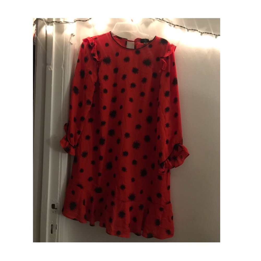 Red High Scoop Neck Long Sleeve Dress
